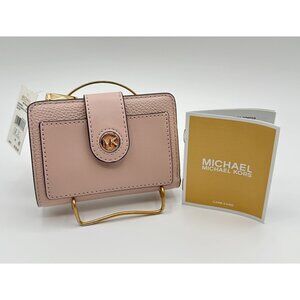 Michael Kors Charm Small Tab Compact Pocket Wallet Soft Pink Leather NWT *READ*